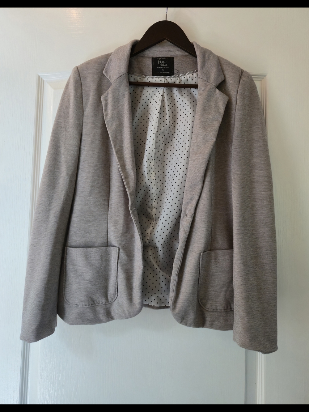 Outer Wear Light Gray Women's Ponte Blazer with Polka Dot Lining